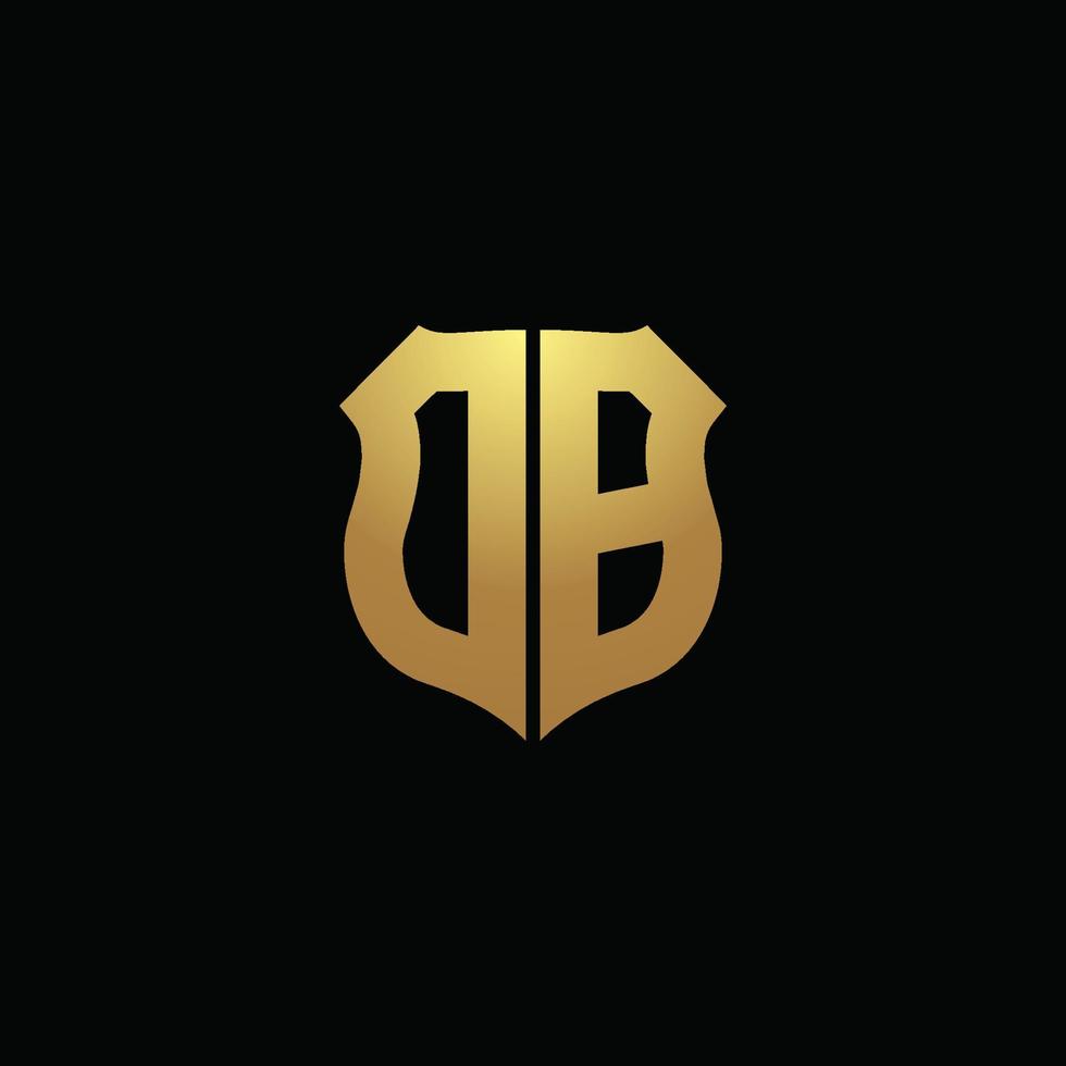 DB logo monogram with gold colors and shield shape design template vector