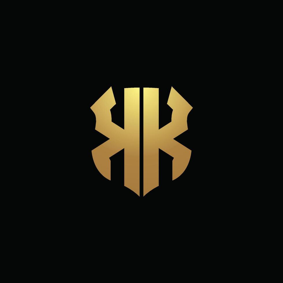 KK logo monogram with gold colors and shield shape design template