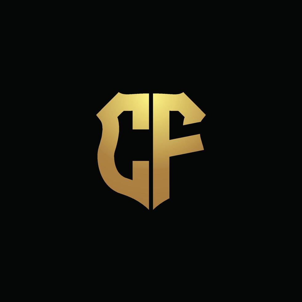 Monograma del logotipo de cf con colores dorados y plantilla de diseño de forma de escudo vector