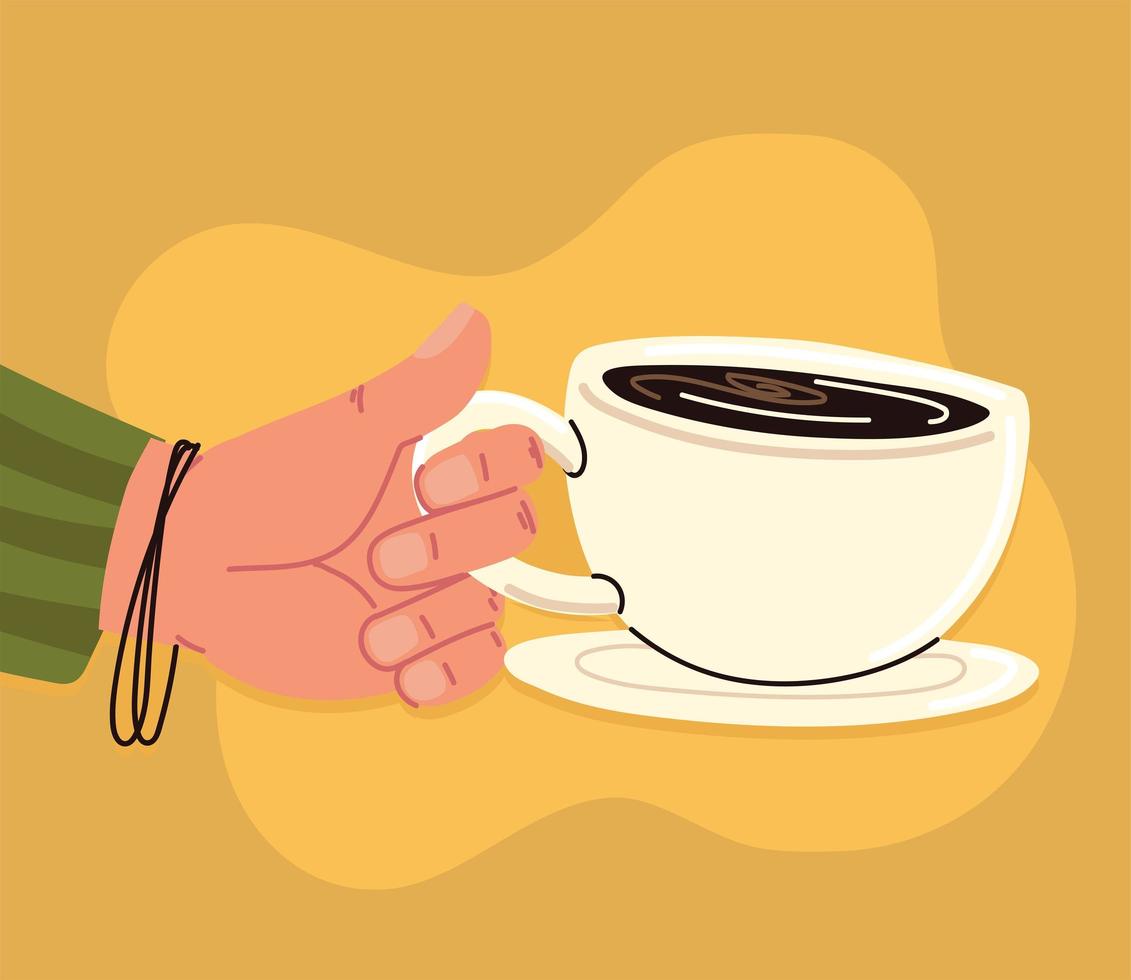 mano con taza en plato vector