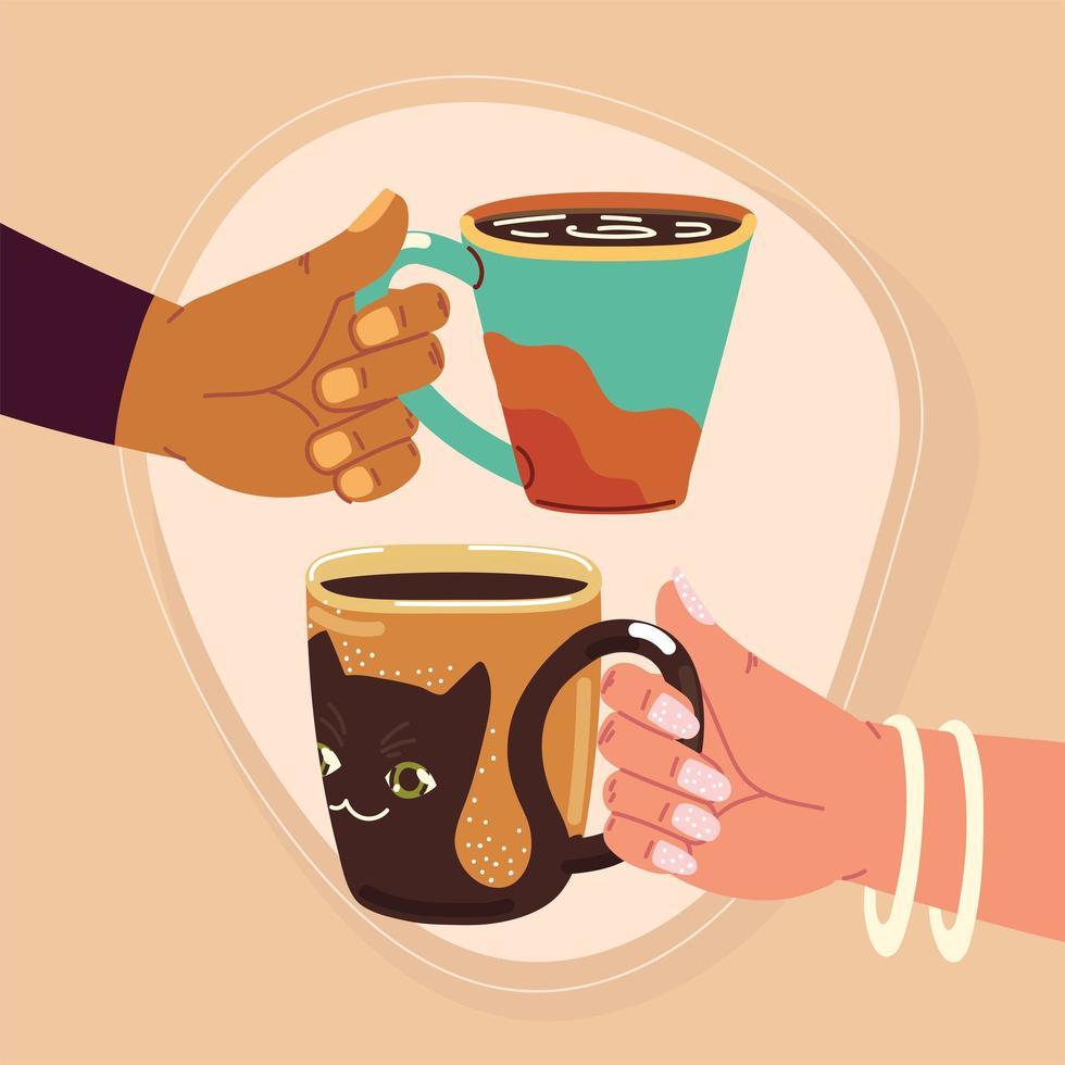 couple with coffee cups vector