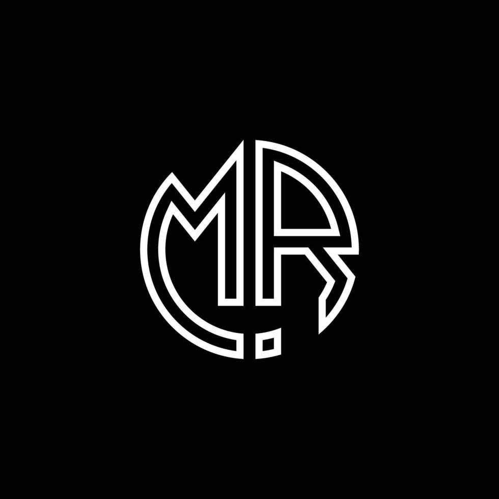 MR monogram logo circle ribbon style outline design template vector