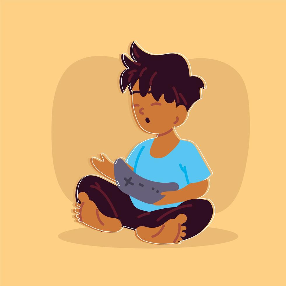 little boy with control game vector
