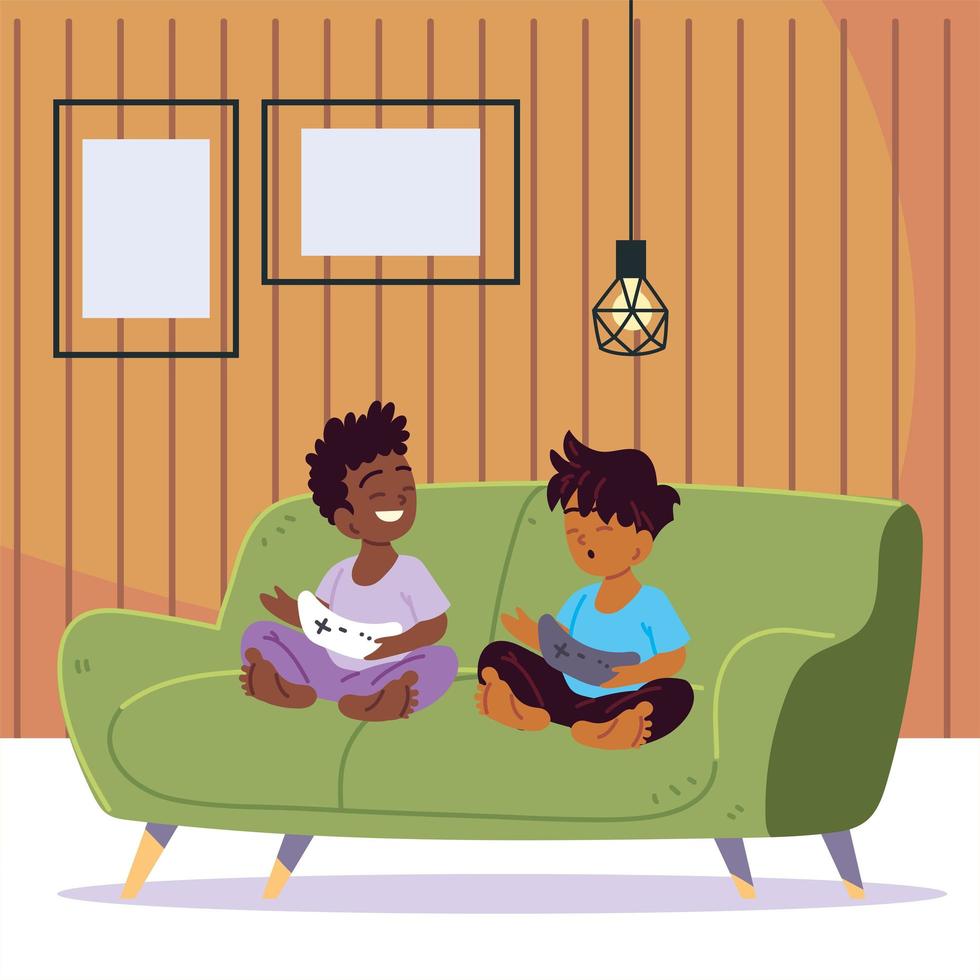 kids play video game together vector