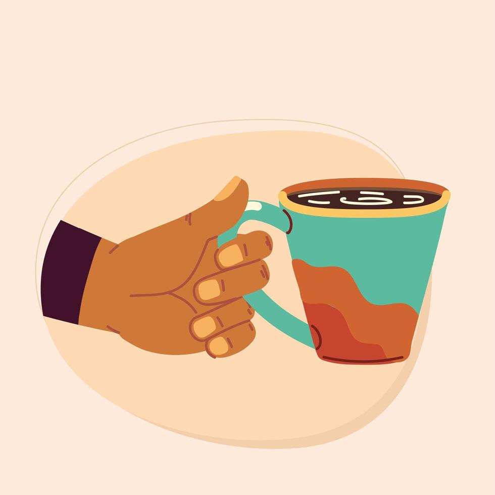 hand with mug coffee vector