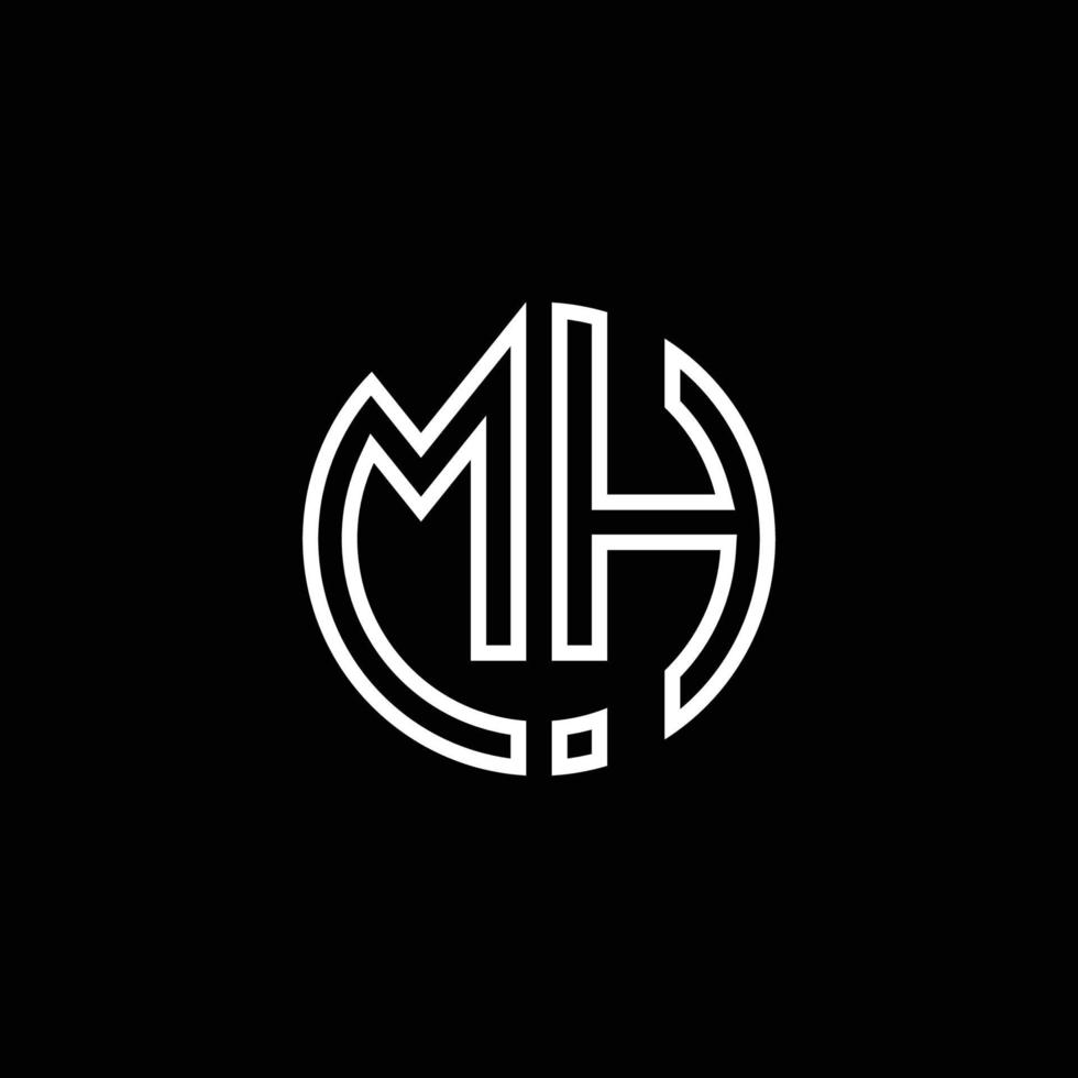 plantilla de diseño de esquema de estilo de cinta de círculo de logotipo de monograma mh vector