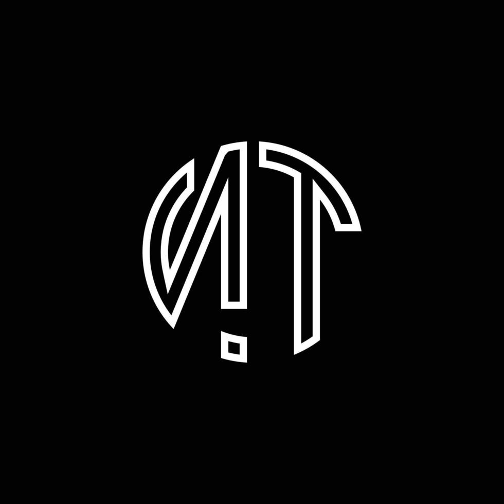 NT monogram logo circle ribbon style outline design template vector