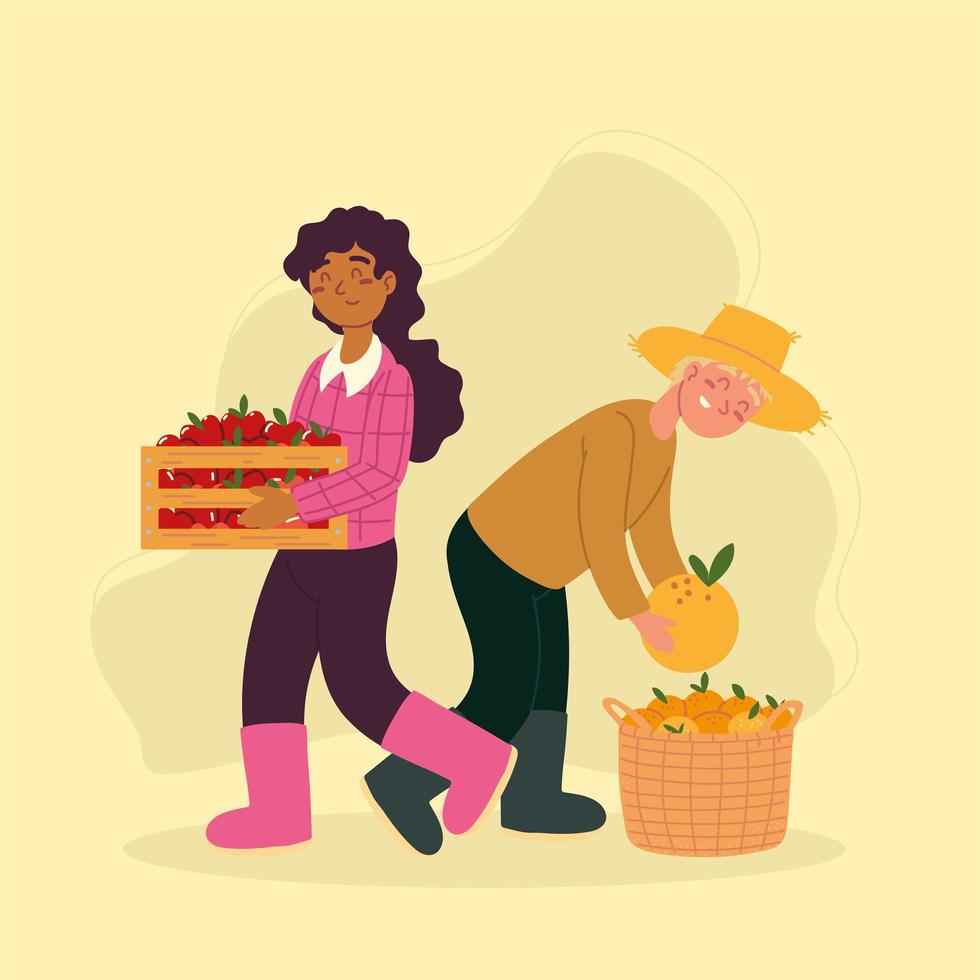 farmers with fruits vector