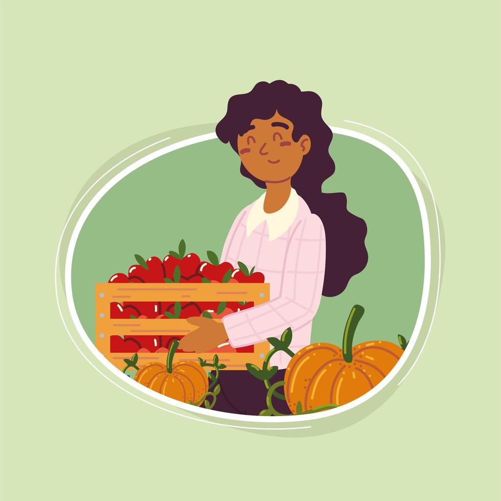 farmer girl with fruits vector