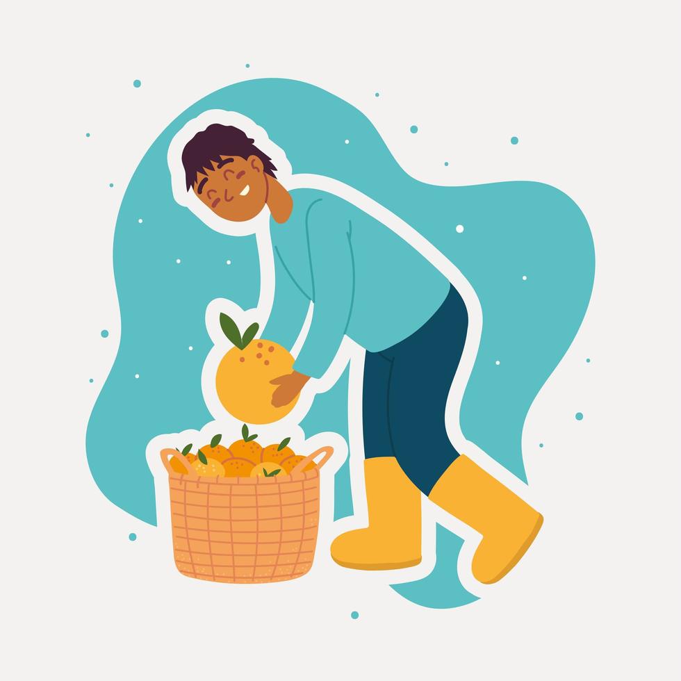 farmer boy with oranges vector
