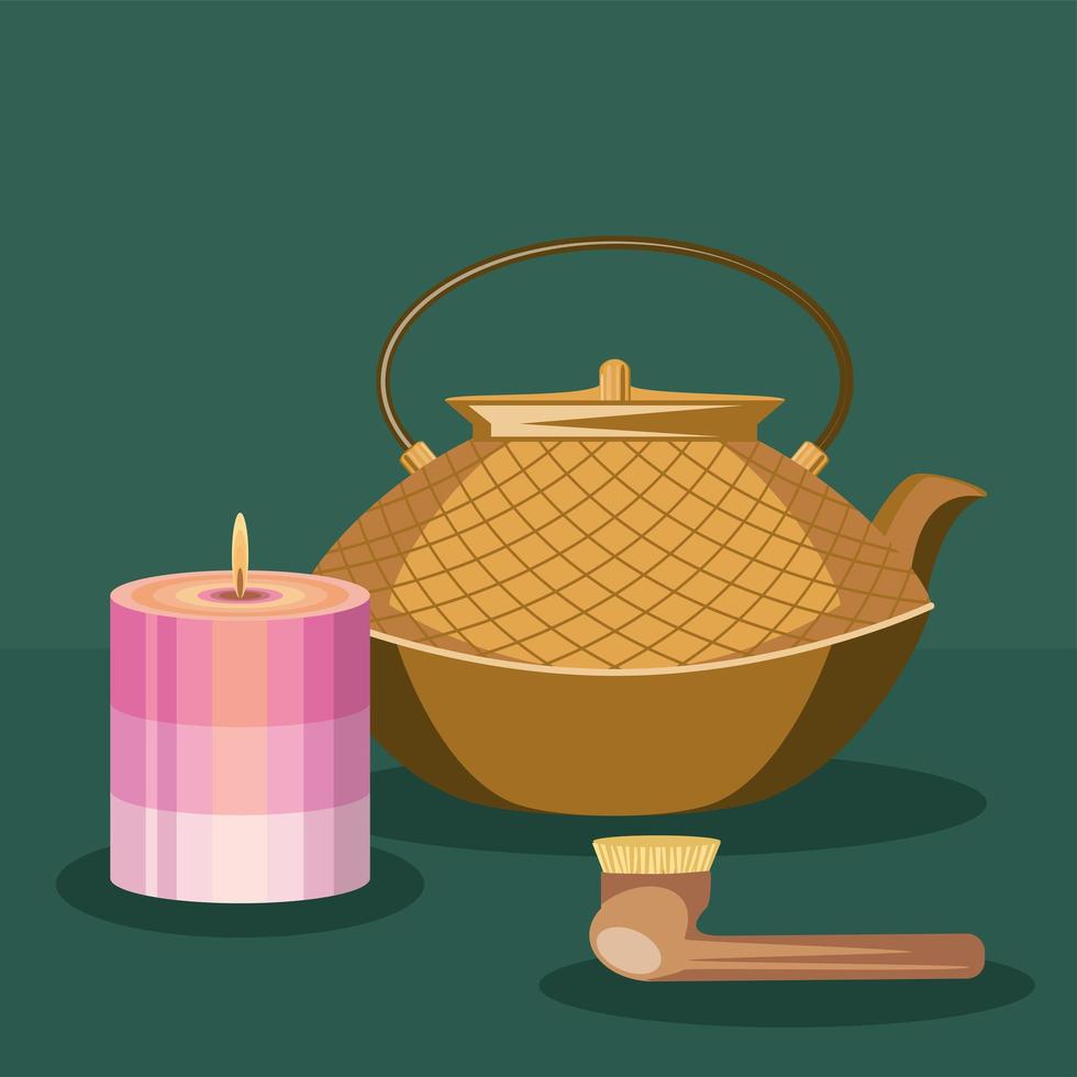 teapot brush and candle vector