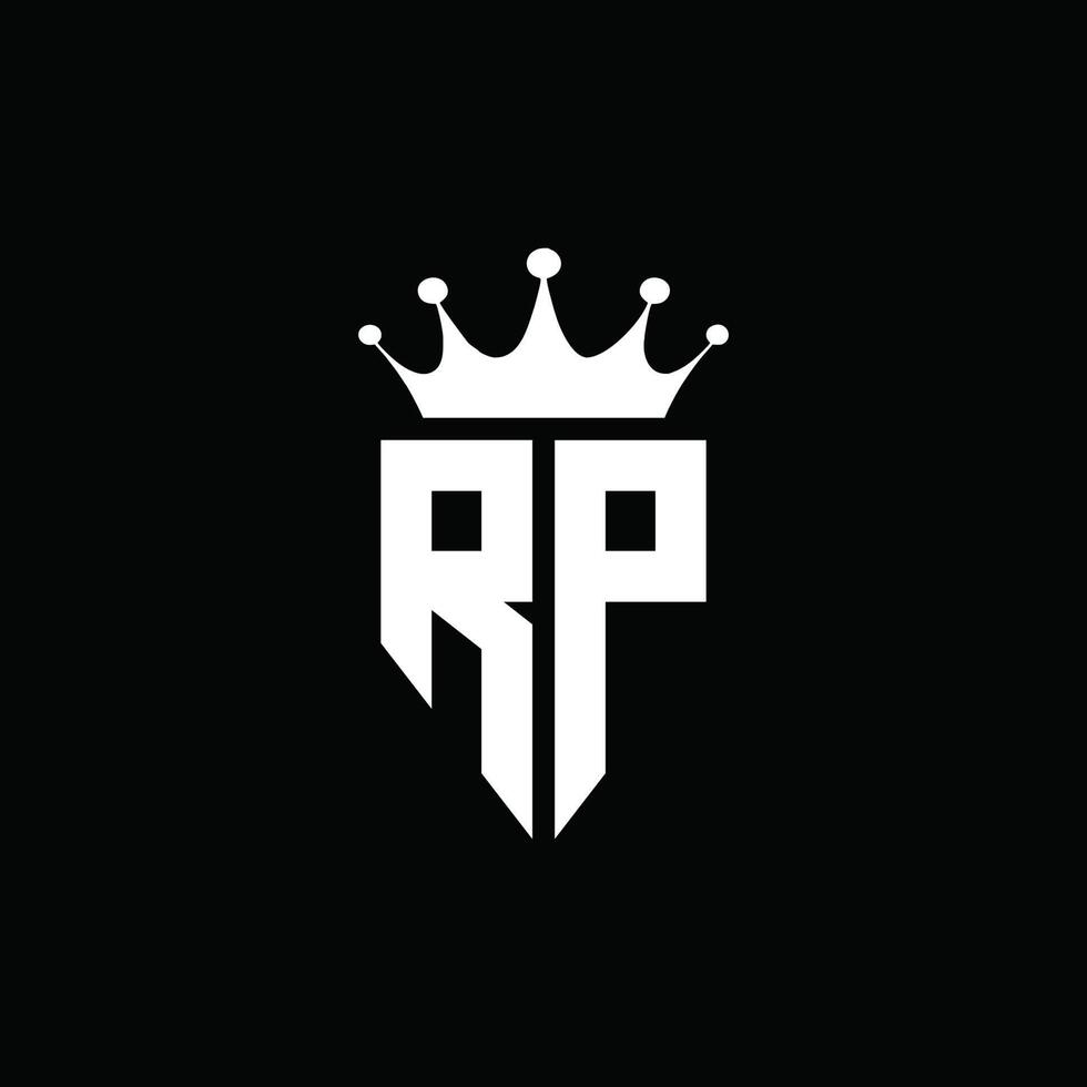 rp logo monograma emblema estilo con plantilla de diseño de forma de corona vector