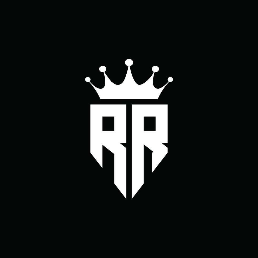 rr logo monograma emblema estilo con plantilla de diseño de forma de corona vector