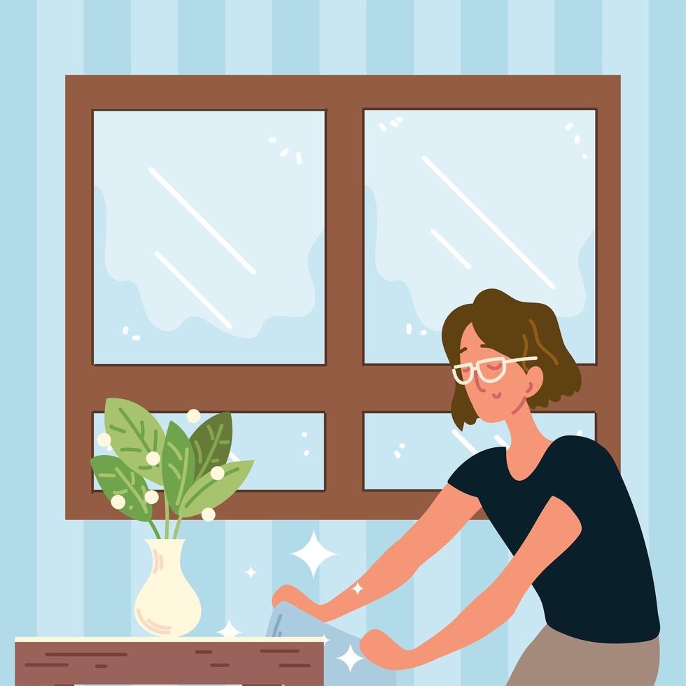 woman cleaning with cloth vector