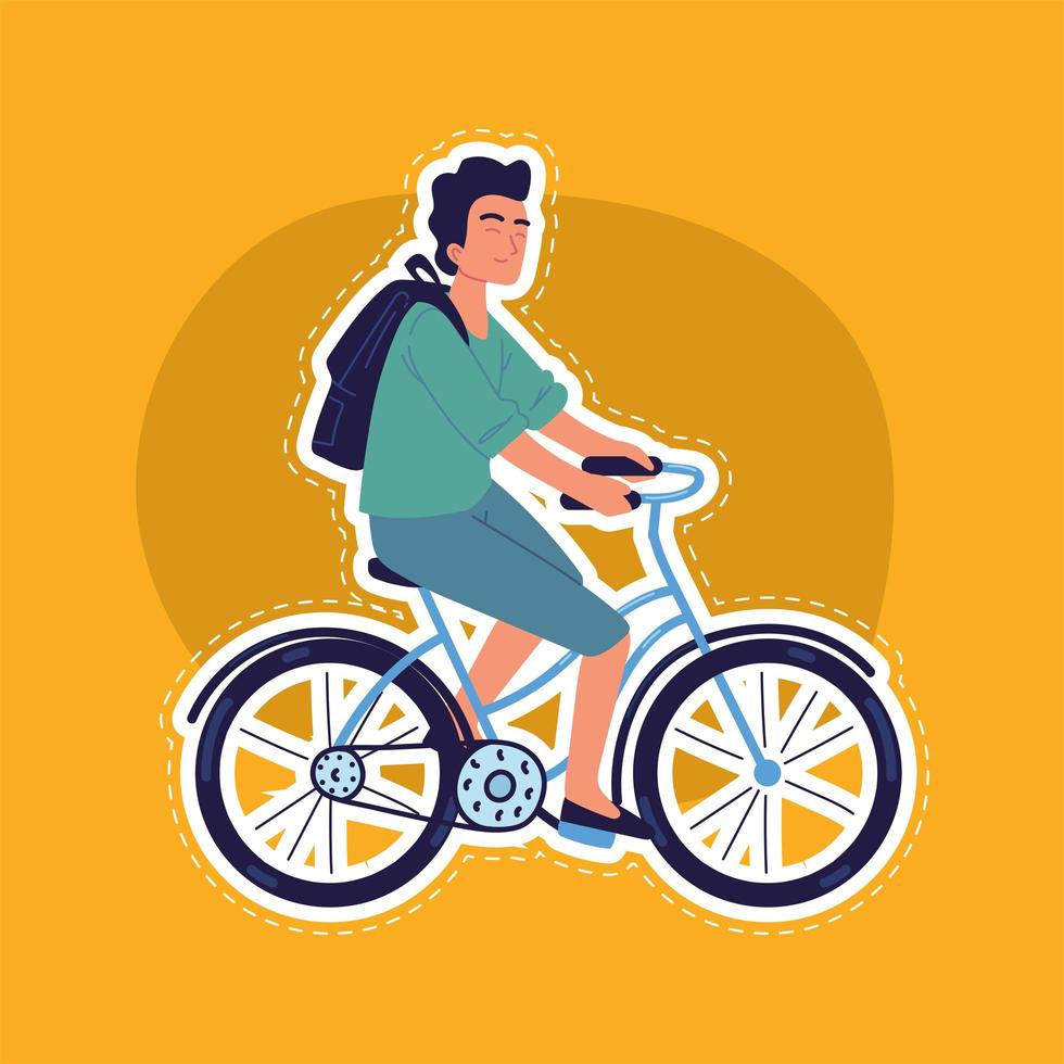 guy on bicycle sticker vector