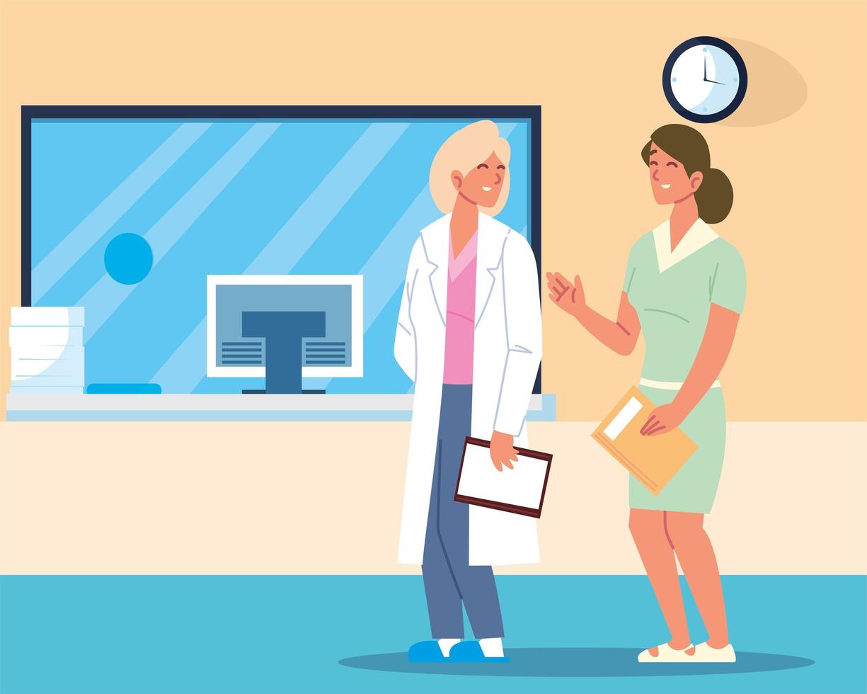 female doctor and patient vector