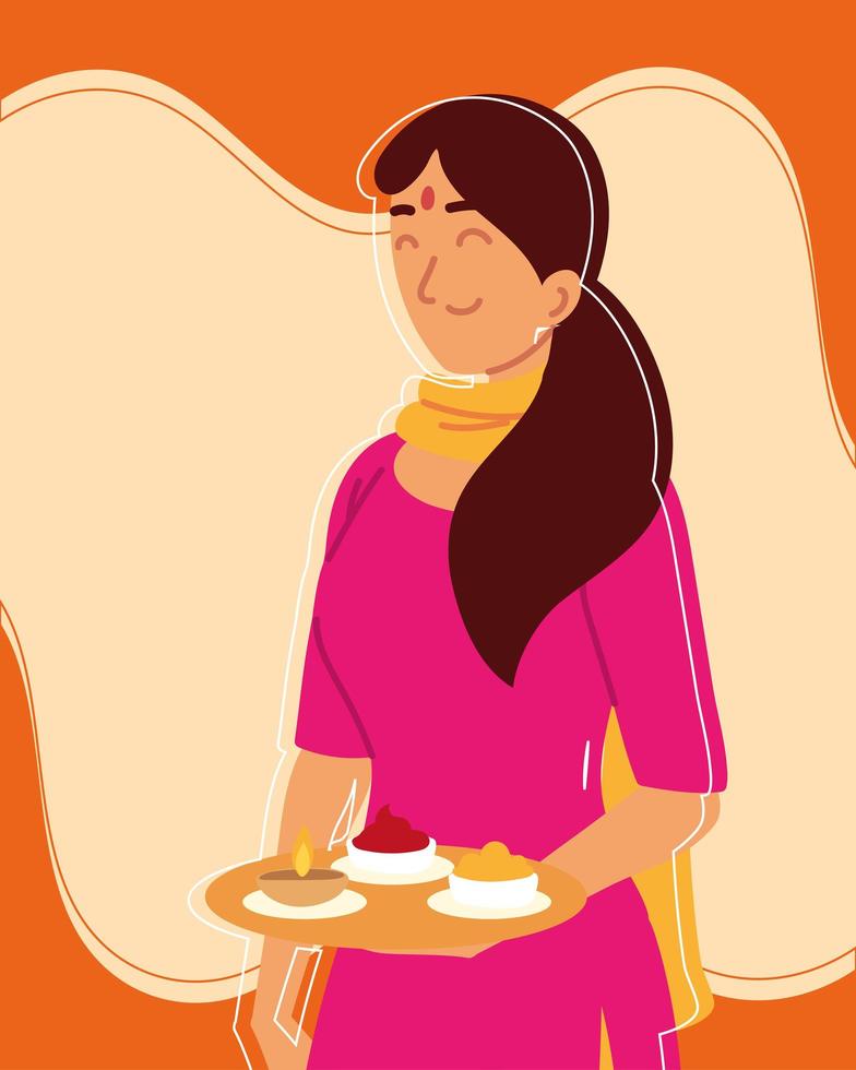 hindu woman holding food vector