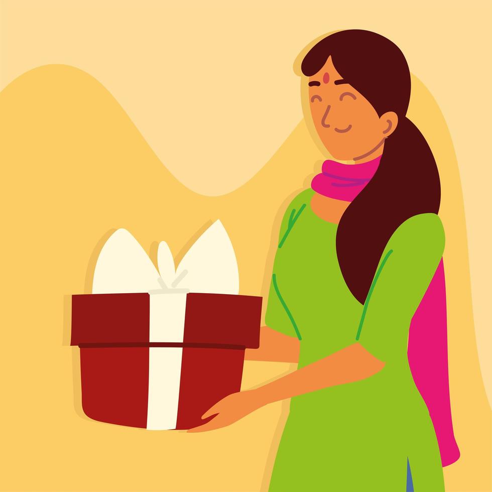 hindu woman with gift box vector