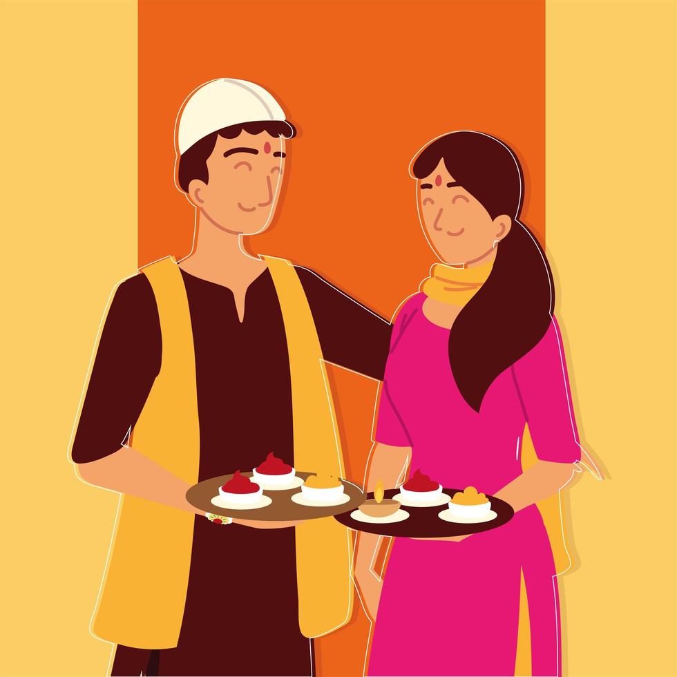 hindu people with food vector