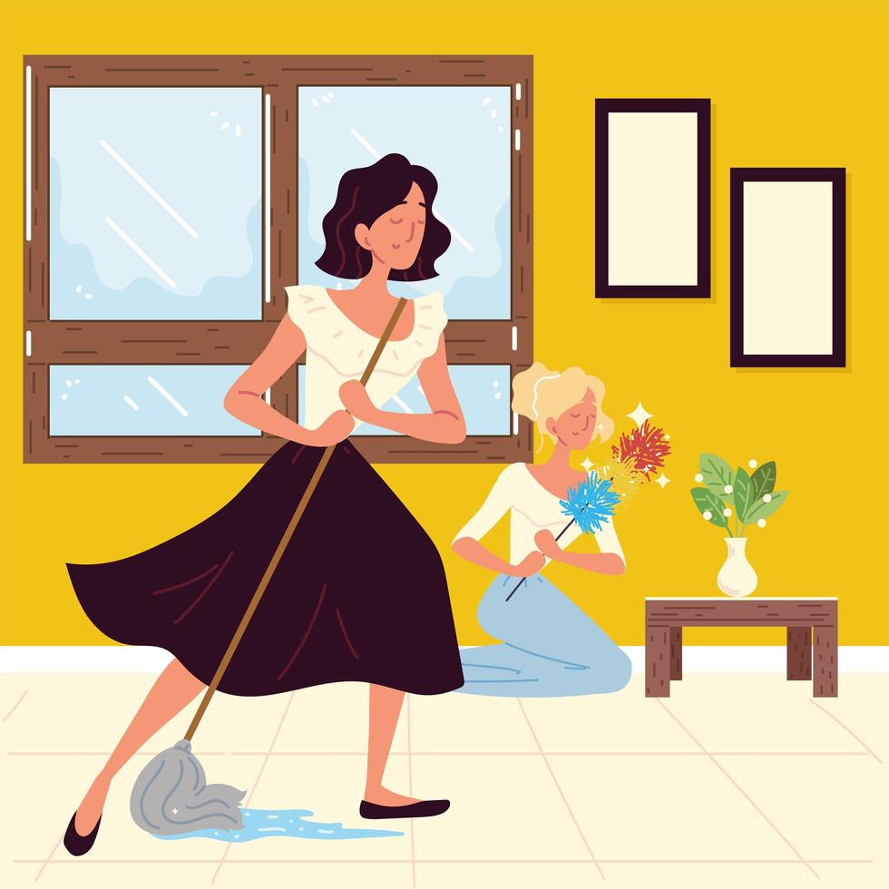 women doing cleaning vector