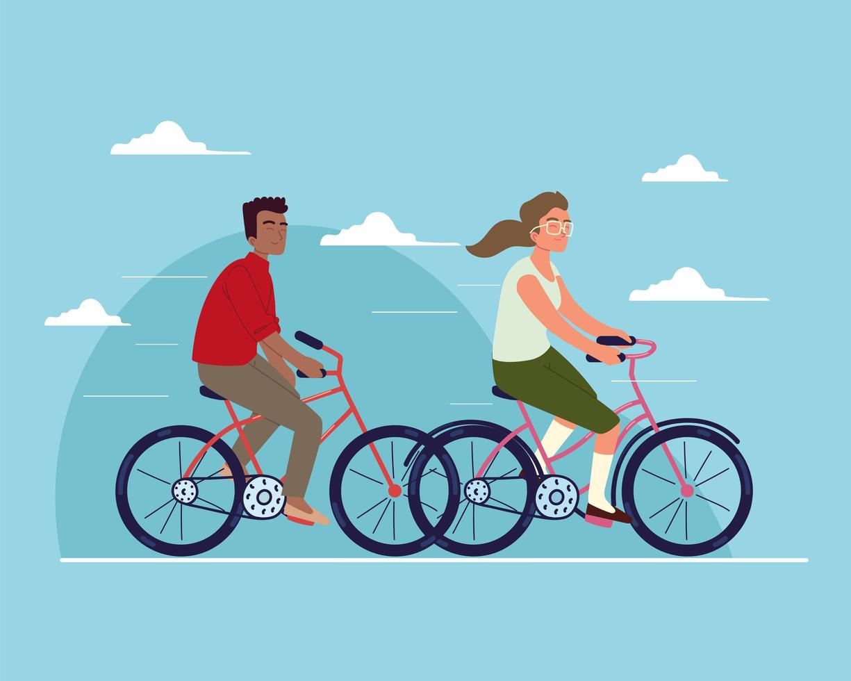 couple travel on bikes vector