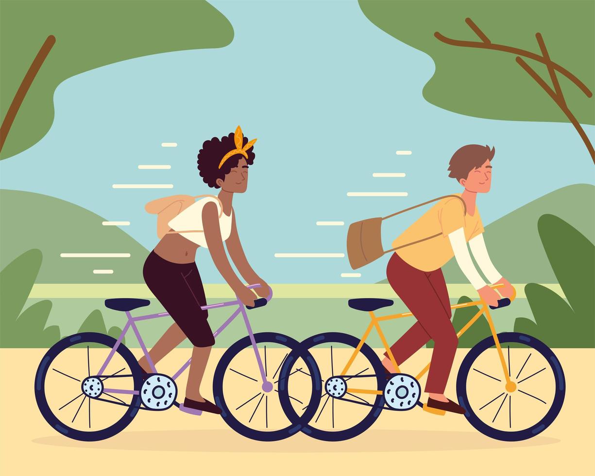 couple on bikes vector