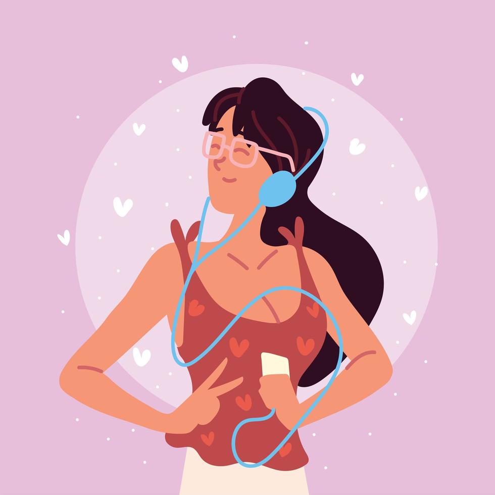 woman wearing headphones vector