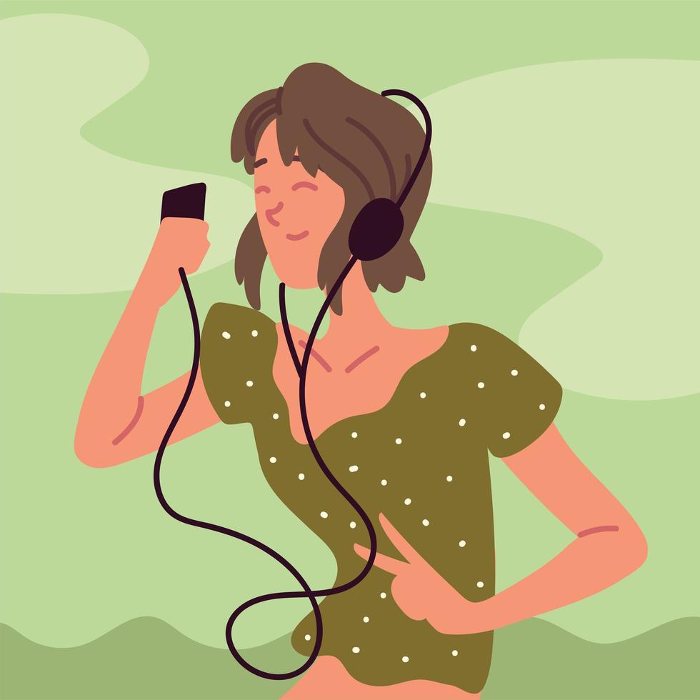 funny girl using earphones vector