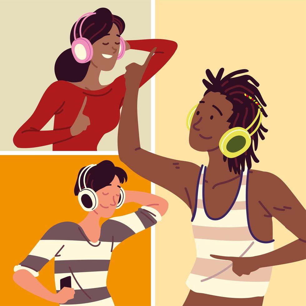 people wearing headphones vector