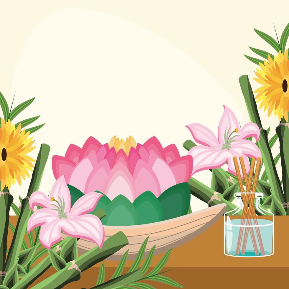 flores de loto palos aroma vector