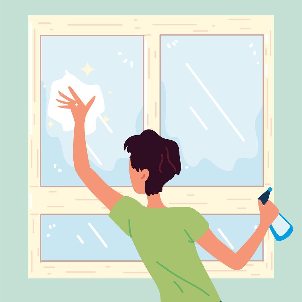 man cleaning window vector