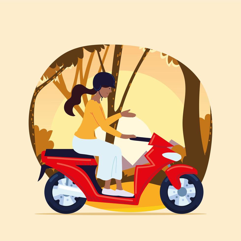 woman on red motorbike vector