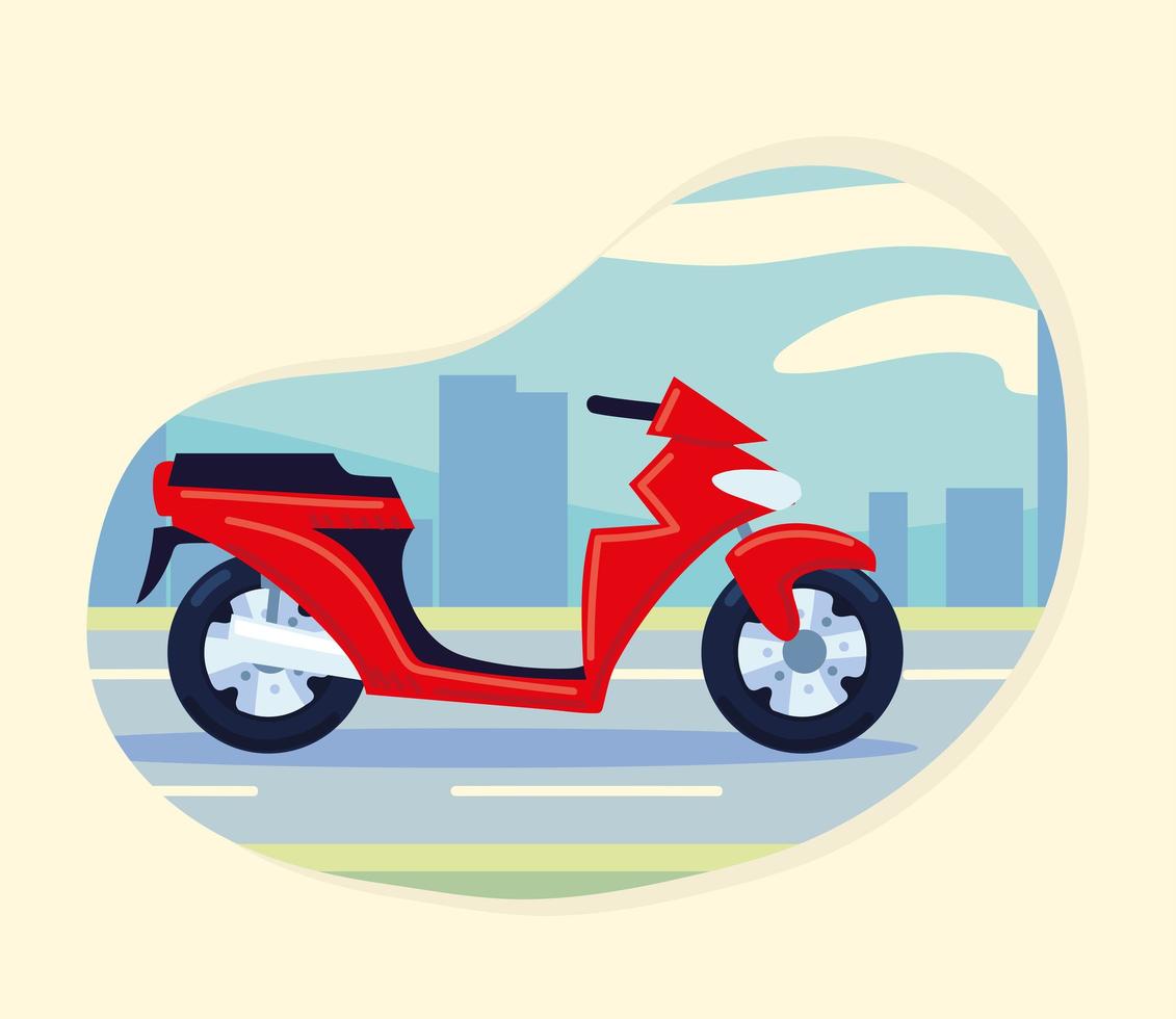 motocicleta roja en la ciudad vector
