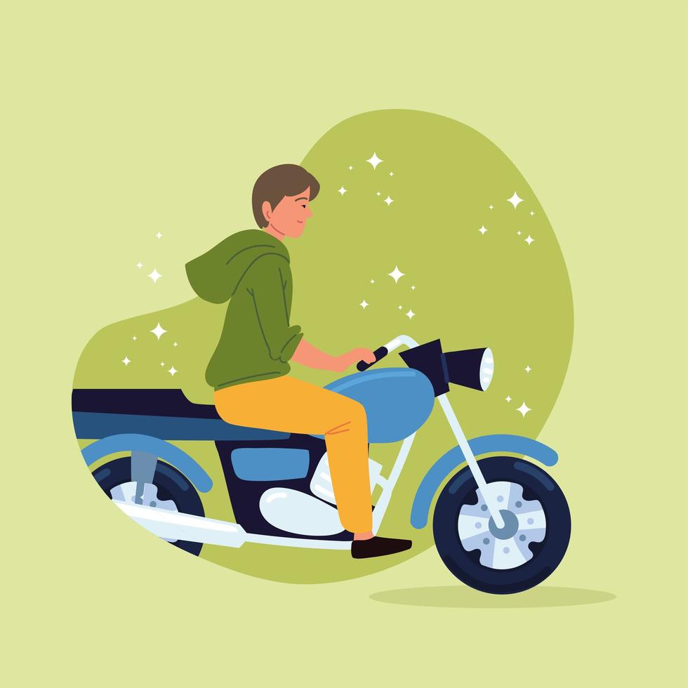 young riding motorcycle vector