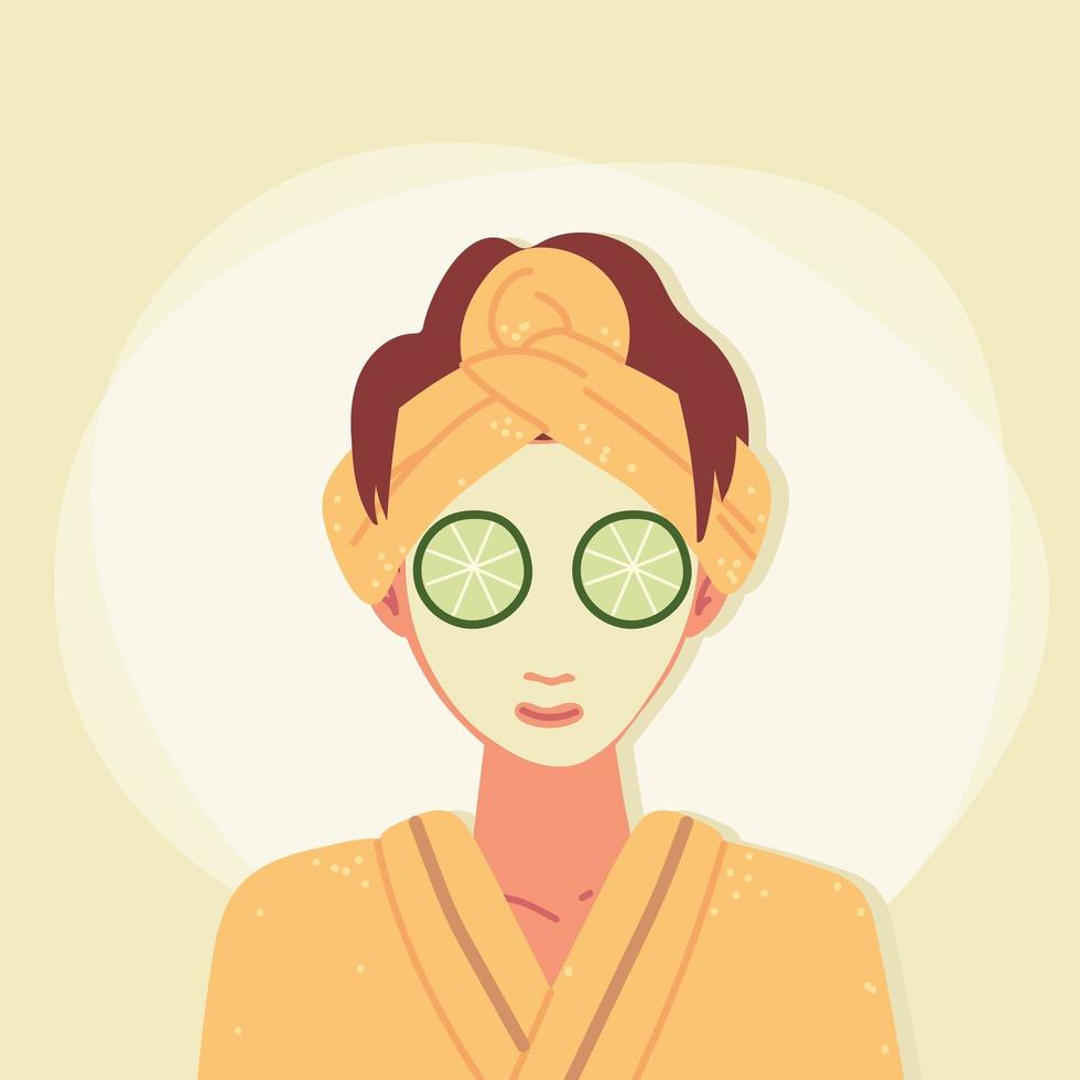 woman with cucumber mask vector