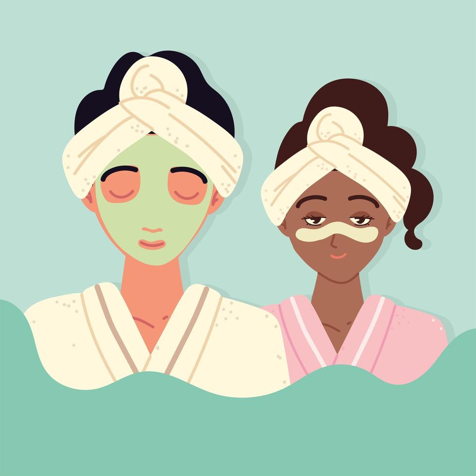 women with clay facial masks vector