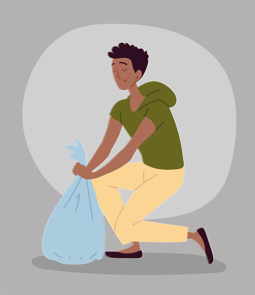 young holds garbage bag vector