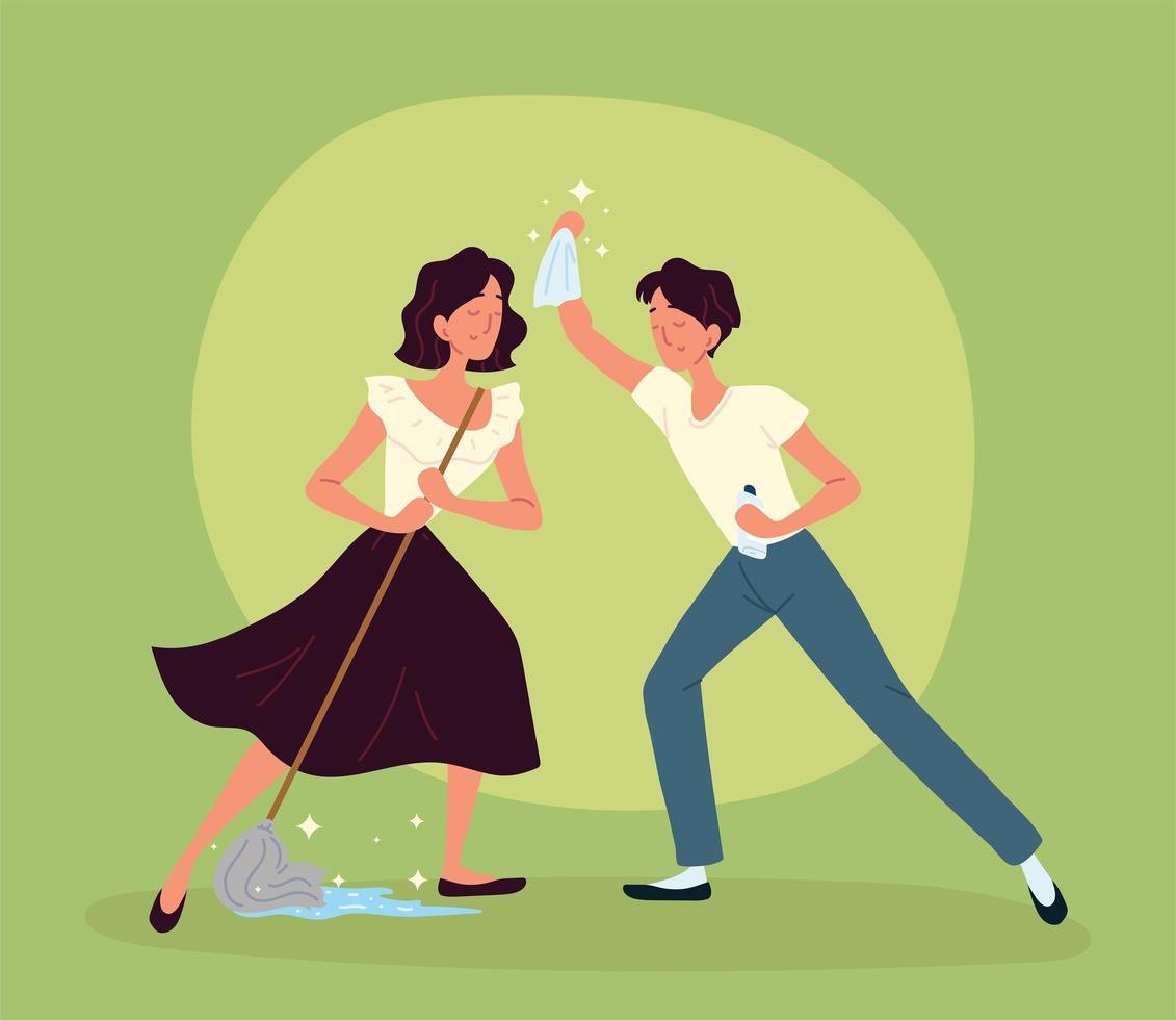 man and woman cleaning vector