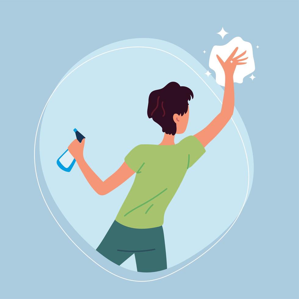 man cleaning the surface vector