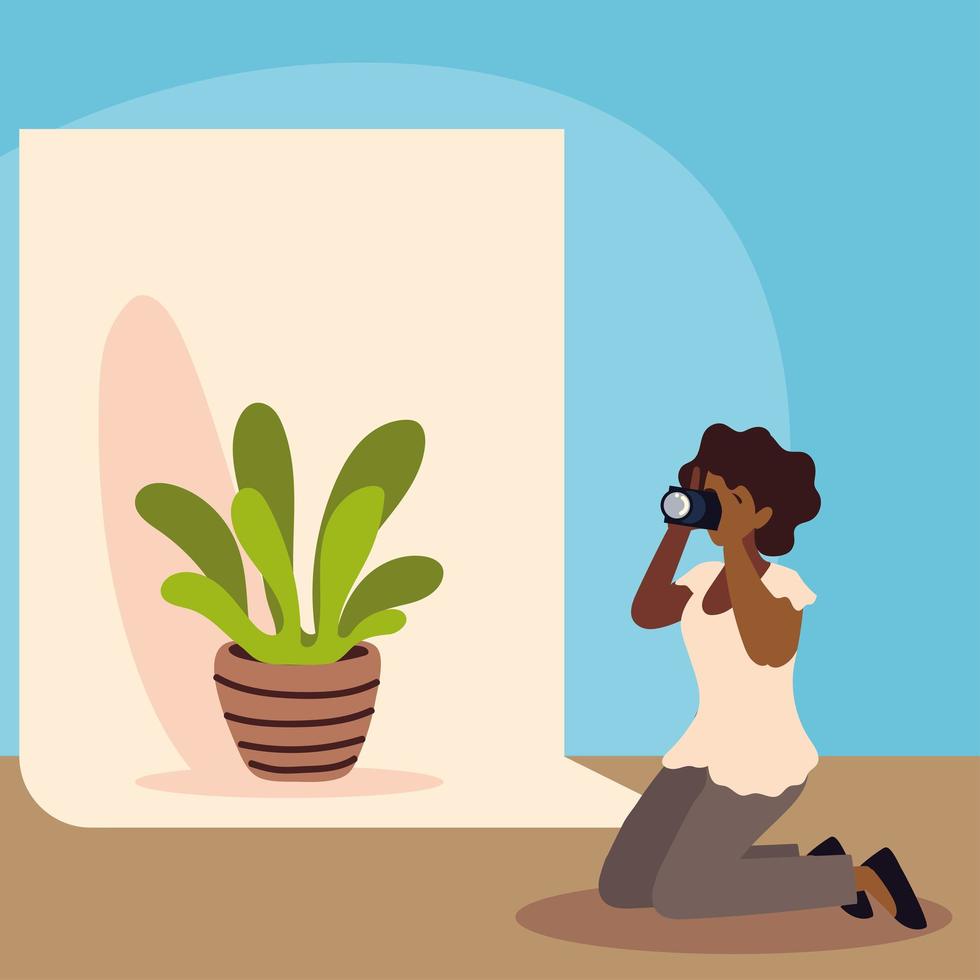photographer afro woman with camera vector