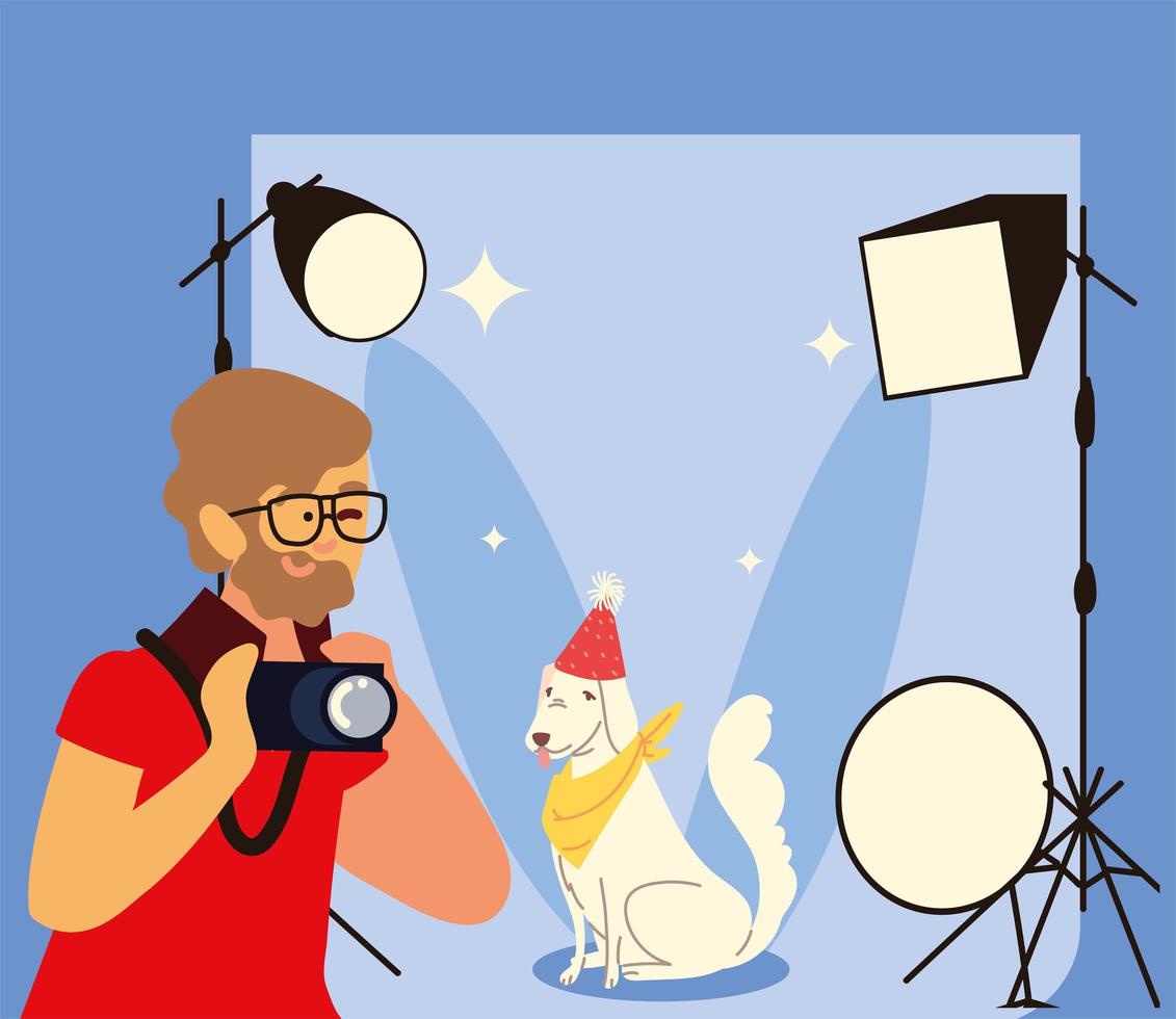 photographer taking photo a dog vector