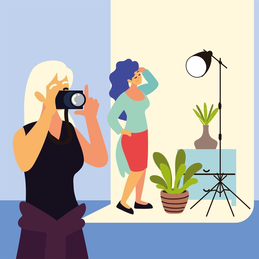 fotógrafo mujer toma foto vector