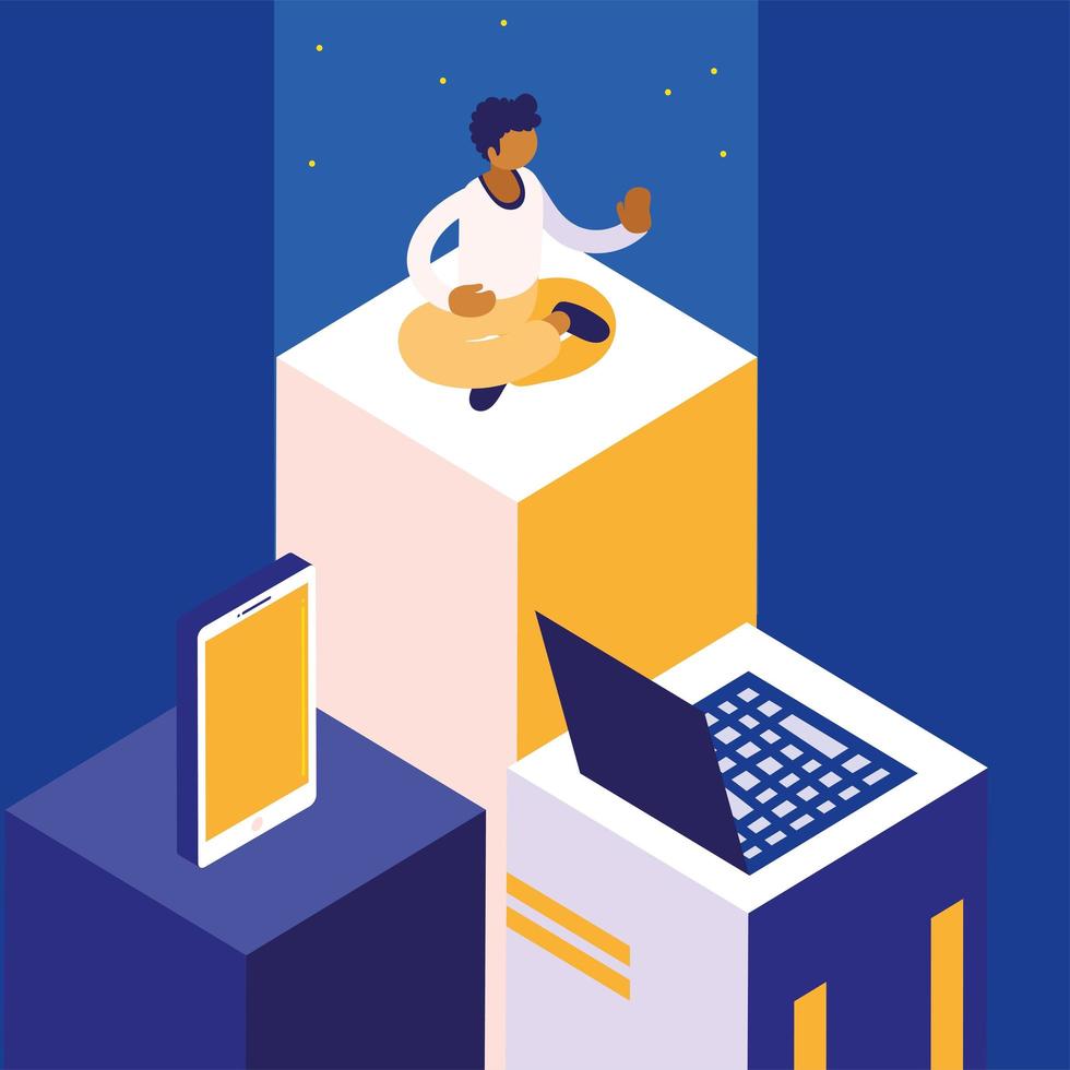 man with devices digital vector