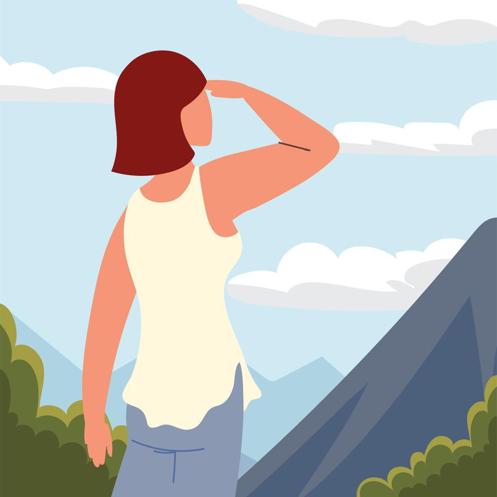 woman is standing looking far away vector