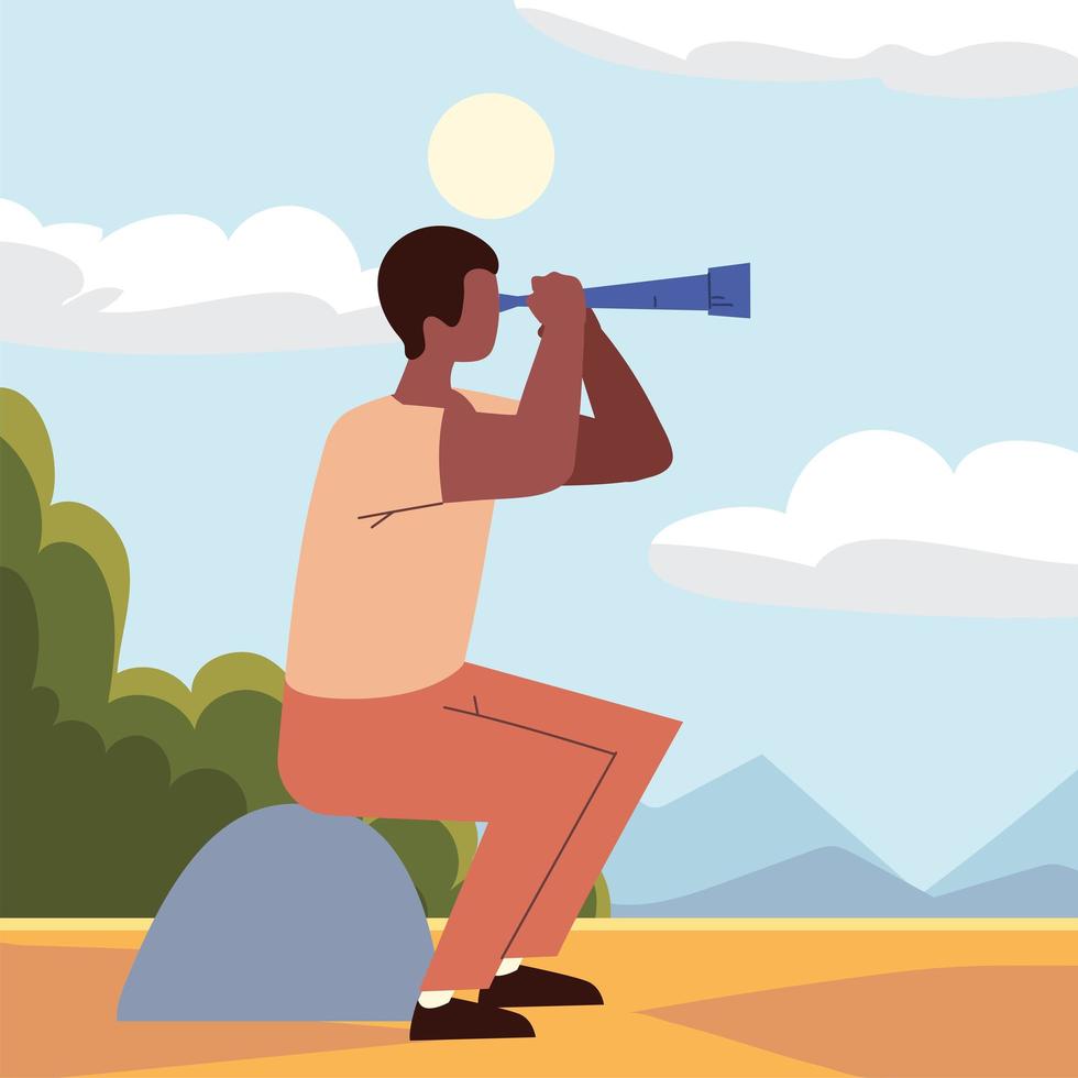 man looking through telescope vector