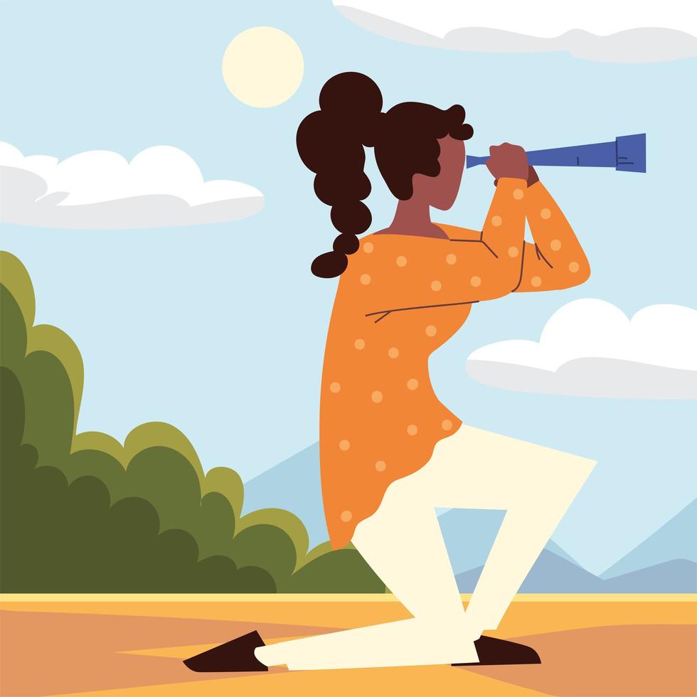 woman looking through telescope vector