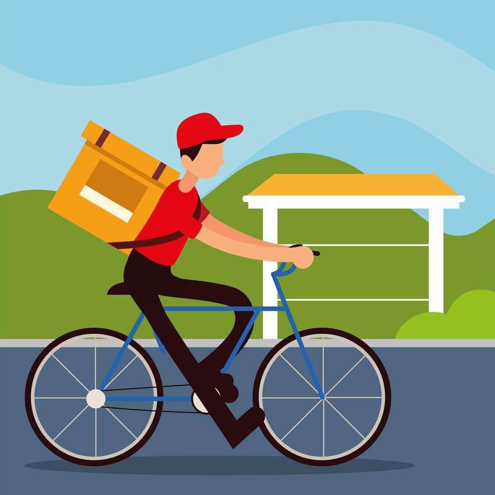 delivery man riding bike vector