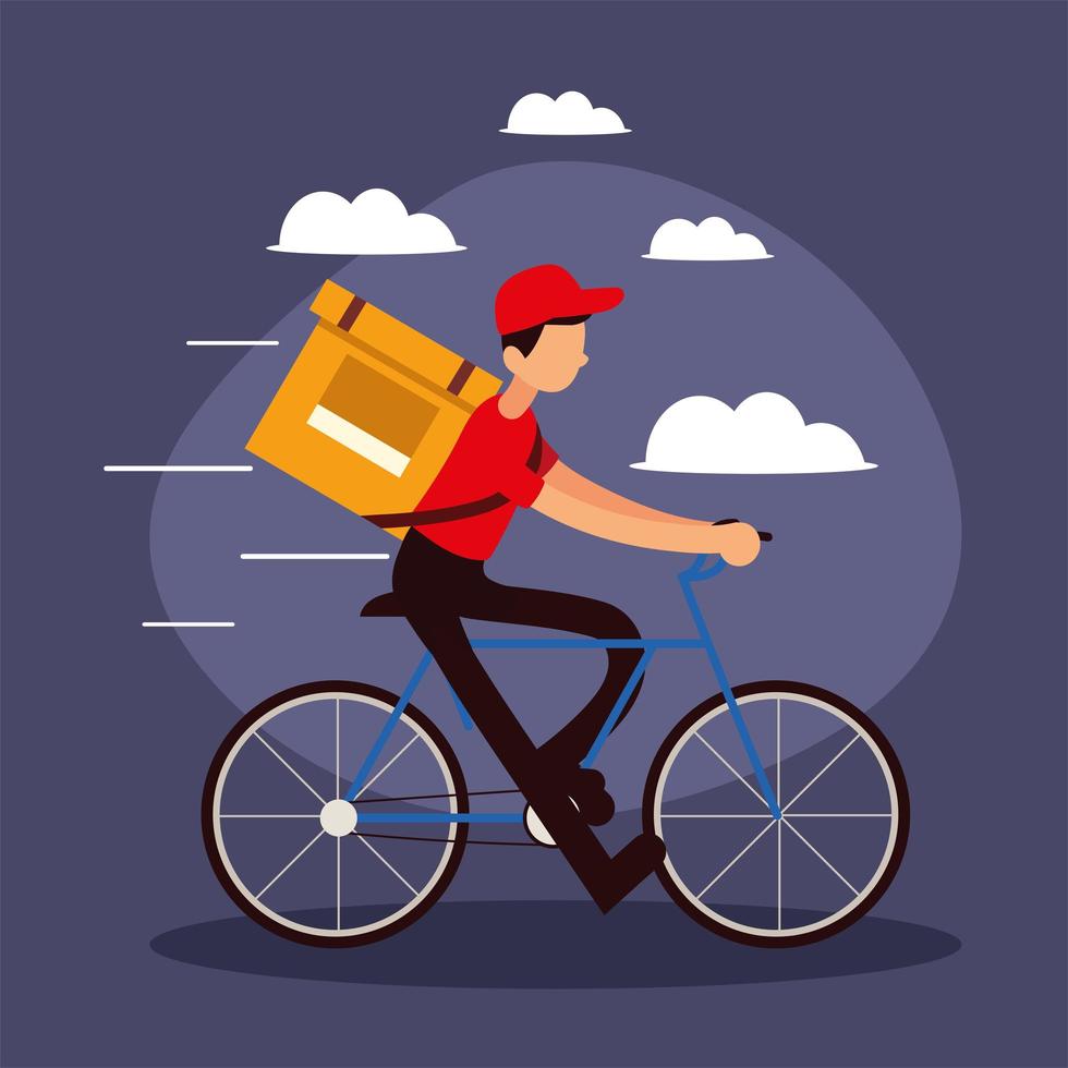 delivery man riding bike vector