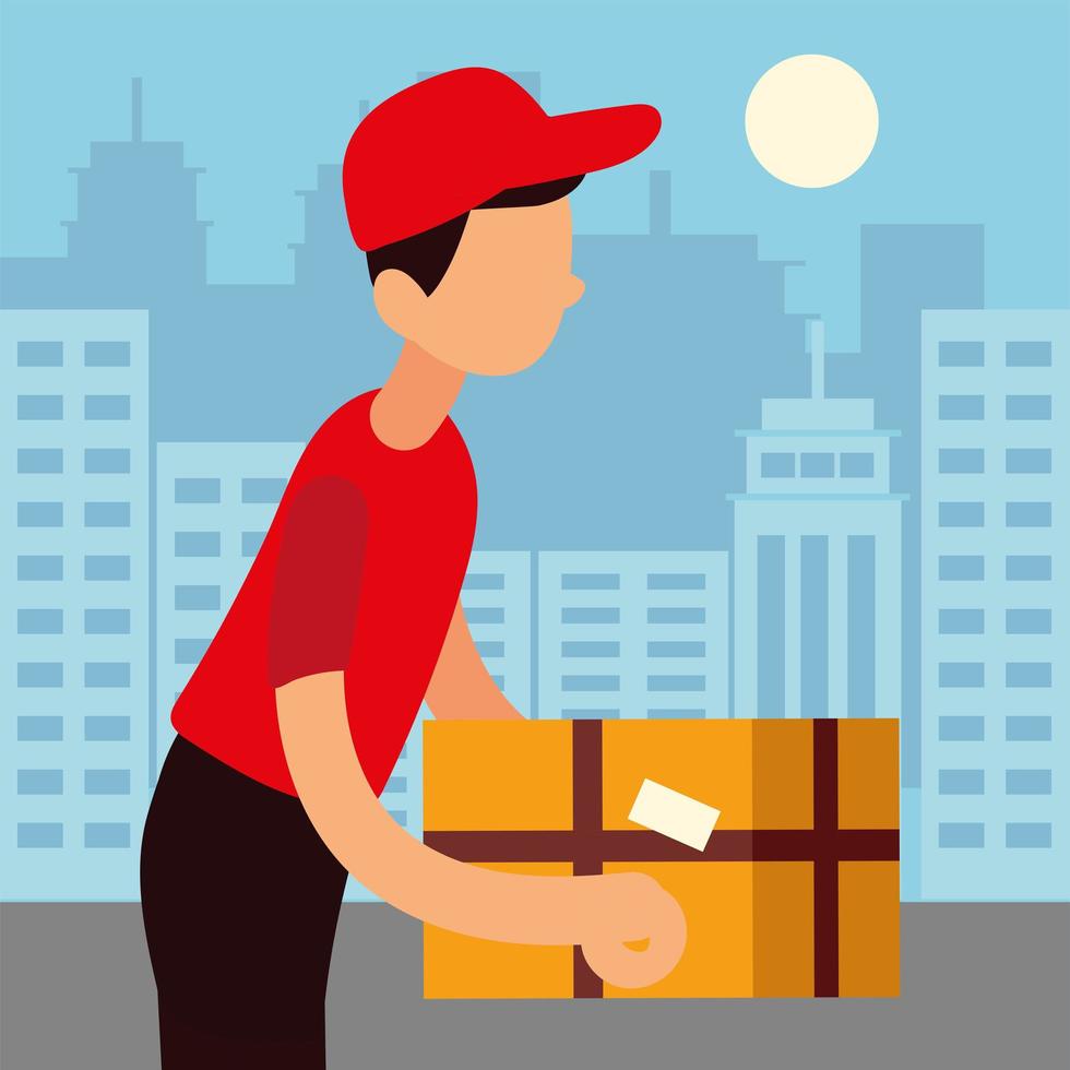 delivery man with box vector