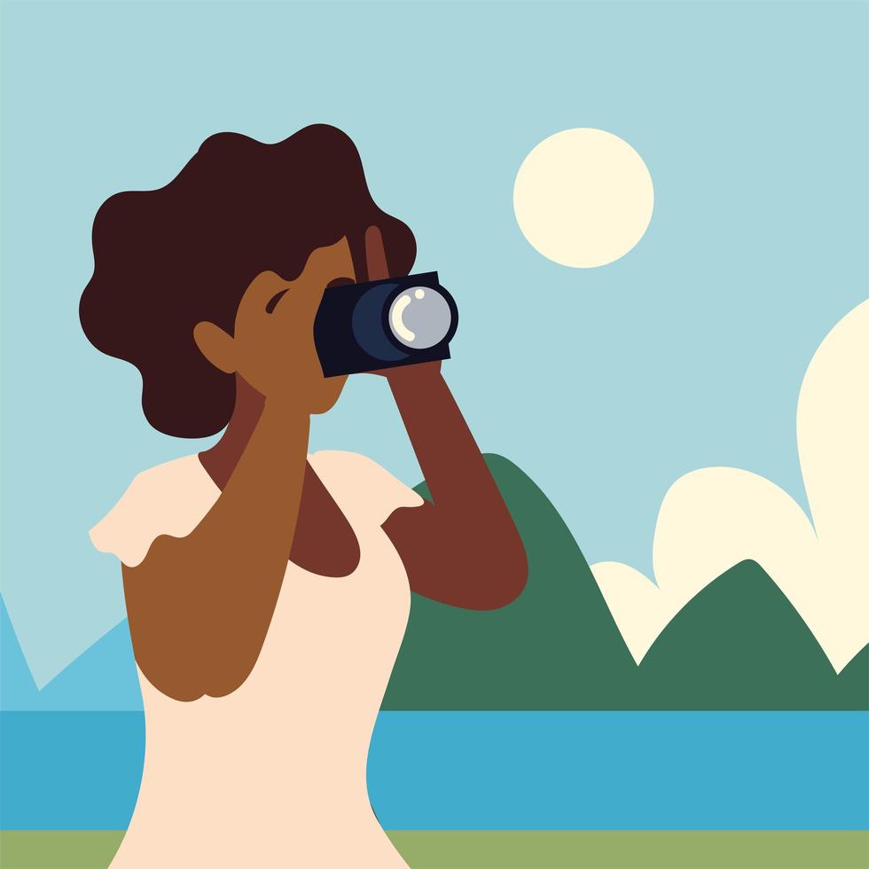 afro american woman with camera vector